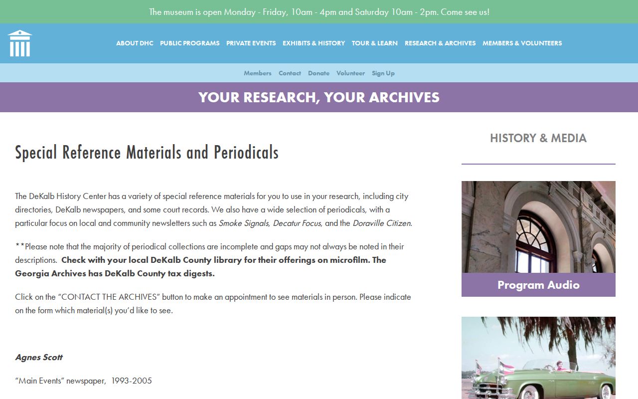 DeKalb History Center archives and reference holdings