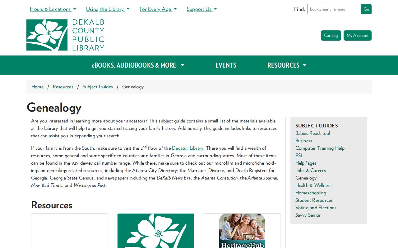 DeKalb library genealogy guide and directory resources