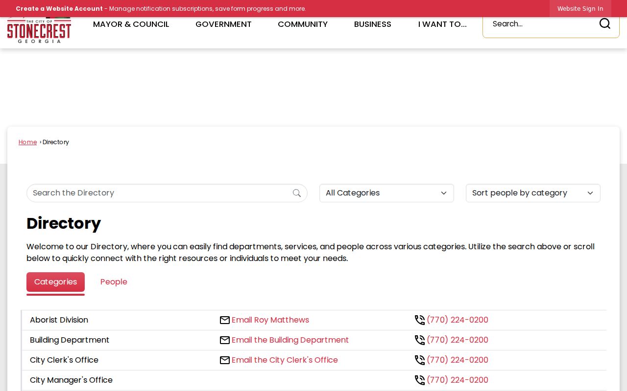 Stonecrest city department directory