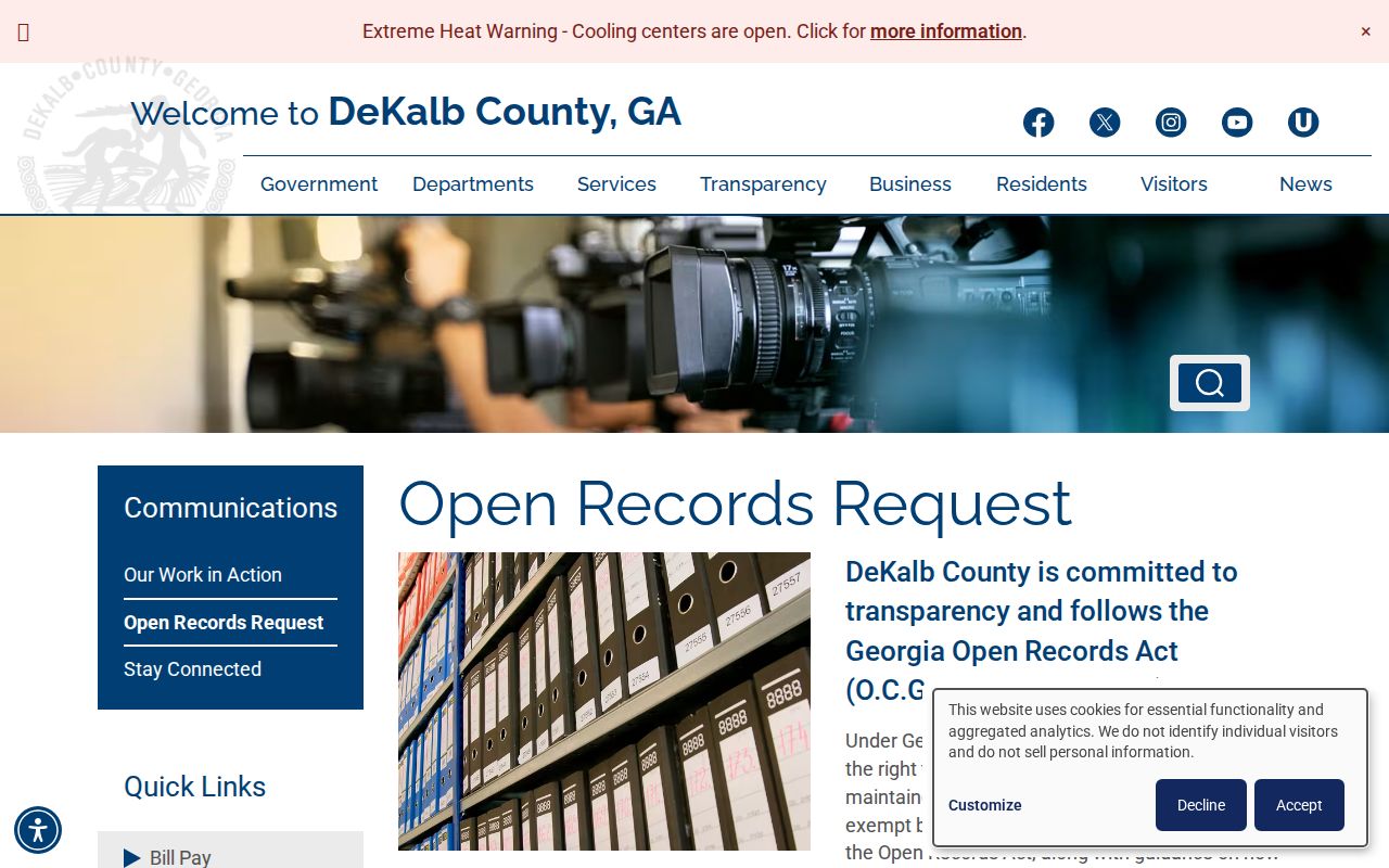 DeKalb County open records request page for Stonecrest-area records