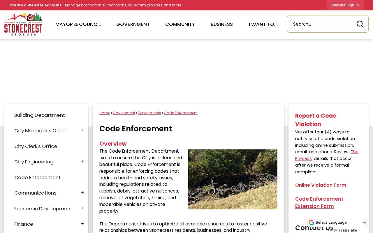 Stonecrest Code Enforcement page for address-linked case records